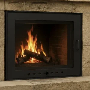 Puerta para chimenea a medida con cristal vitrocerámico y acabado negro forja